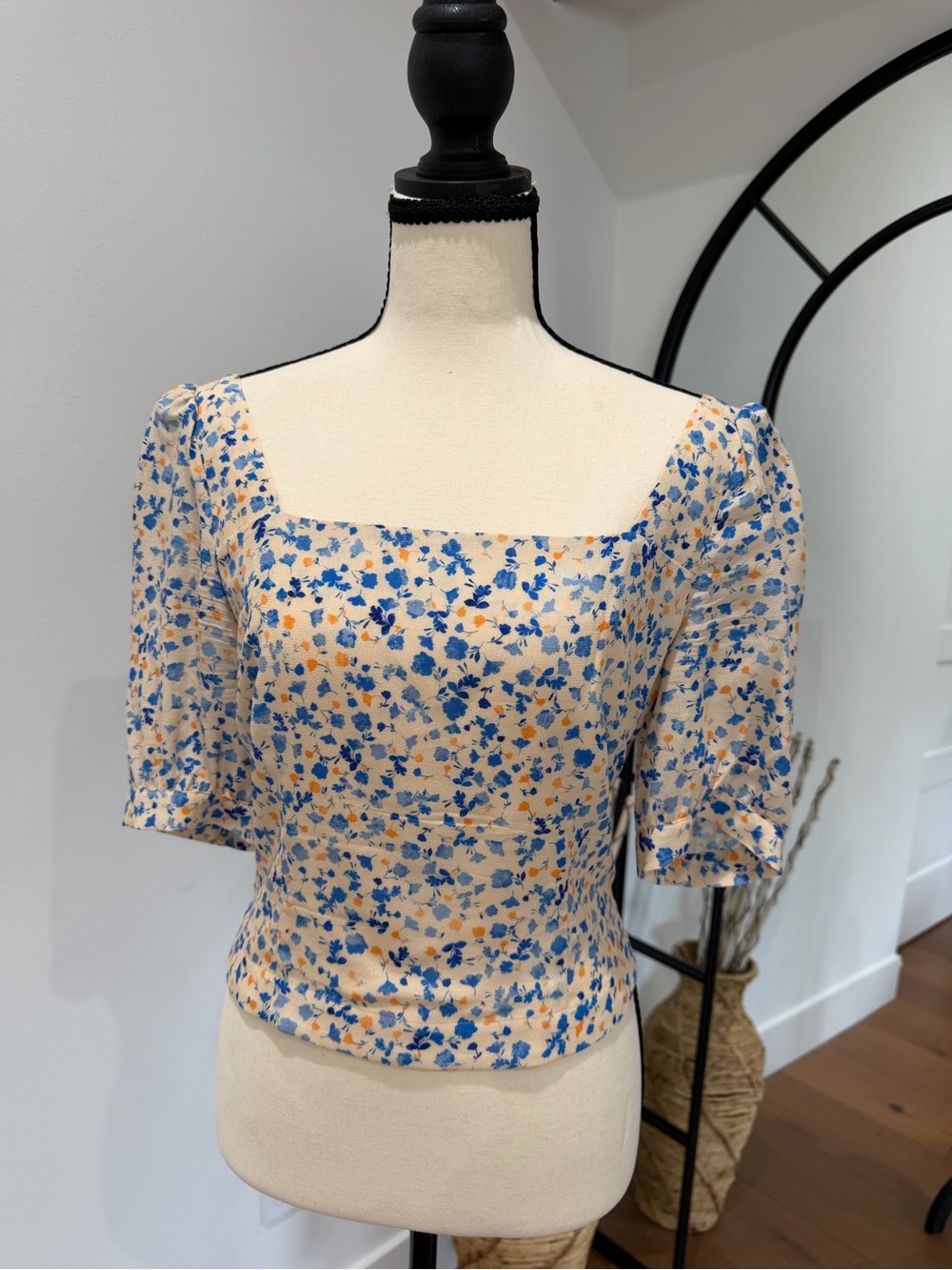 Favorite Daughter Square Neck Floral Blouse in Cream, Blue, and Orange